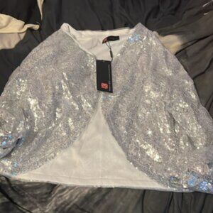 Sequin shrug open front cropped bolero long sleeve jacket